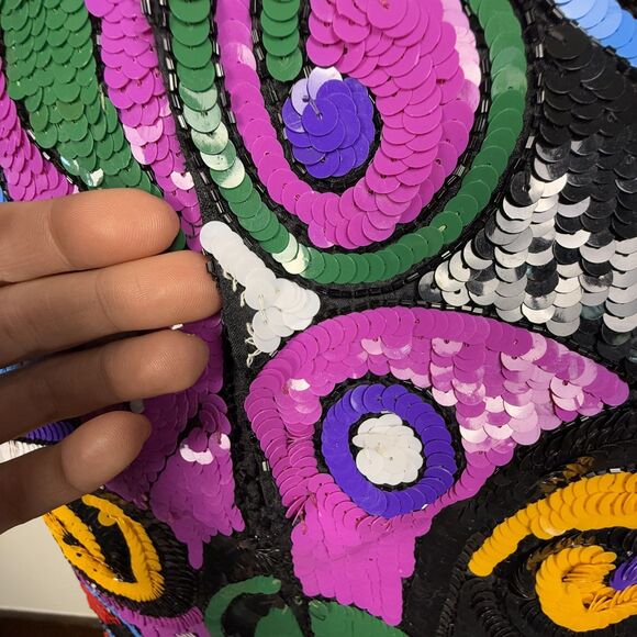 Vintage 80s Laurence Kazar Silk Beaded Sequin Dress | Abstract Geometric Sheath - Picture 12 of 14